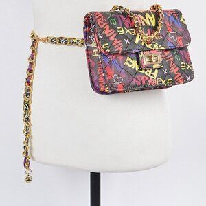 Graffiti Quilted Bag W Chain Belt